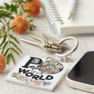 Part of My World Earth Planet Cute Animals Text Key Ring