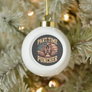 Part Time Puncher Boxing Gloves Ceramic Ball Christmas Ornament