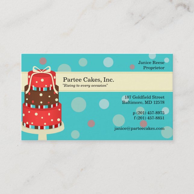 Partee Cakes Bakery Business Card (Front)