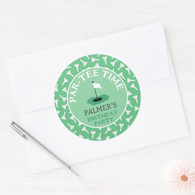Partee Time Golfing Birthday Party Classic Round Sticker (Envelope)