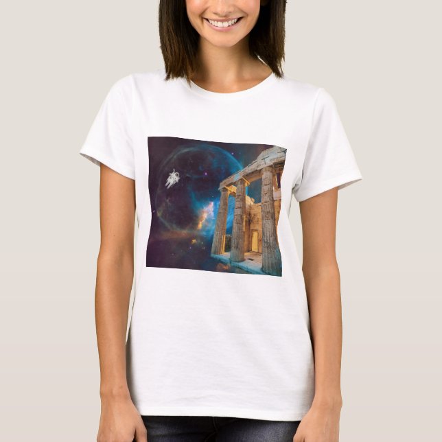 Parthenon Acropolis Greece Meets Space T-Shirt (Front)