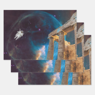 Parthenon Acropolis Greece Meets Space Wrapping Paper Sheet