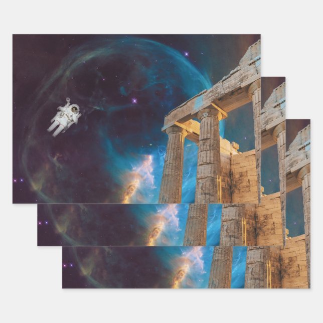 Parthenon Acropolis Greece Meets Space Wrapping Paper Sheet (Set)