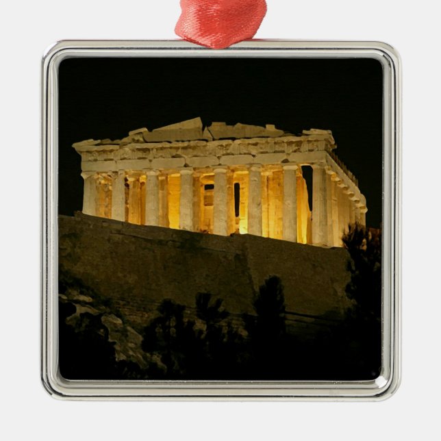 Parthenon at Night Metal Tree Decoration (Front)