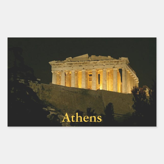 Parthenon at Night Rectangular Sticker (Front)