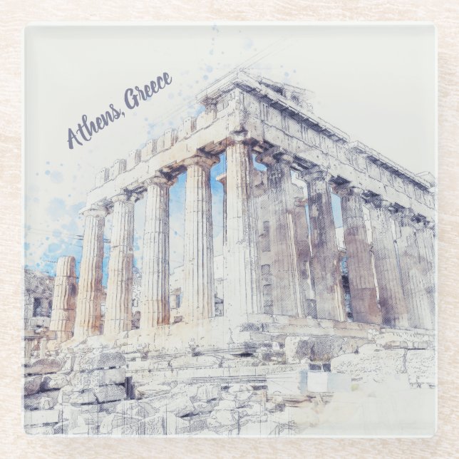 Parthenon in Athens, Greece | Travel Art Glass Coaster (Front)