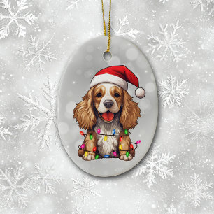 Parti Cocker Spaniel Wrapped in Christmas Lights  Ceramic Tree Decoration