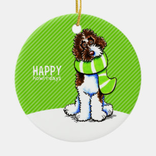 Parti Labradoodle Christmas Happy Howl-i-days Ceramic Tree Decoration