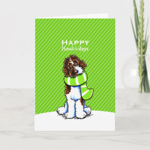 Parti Labradoodle Scarf Christmas Green Custom Holiday Card