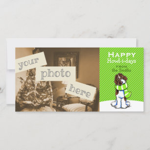 Parti Labradoodle Scarf Christmas Modern Green Holiday Card
