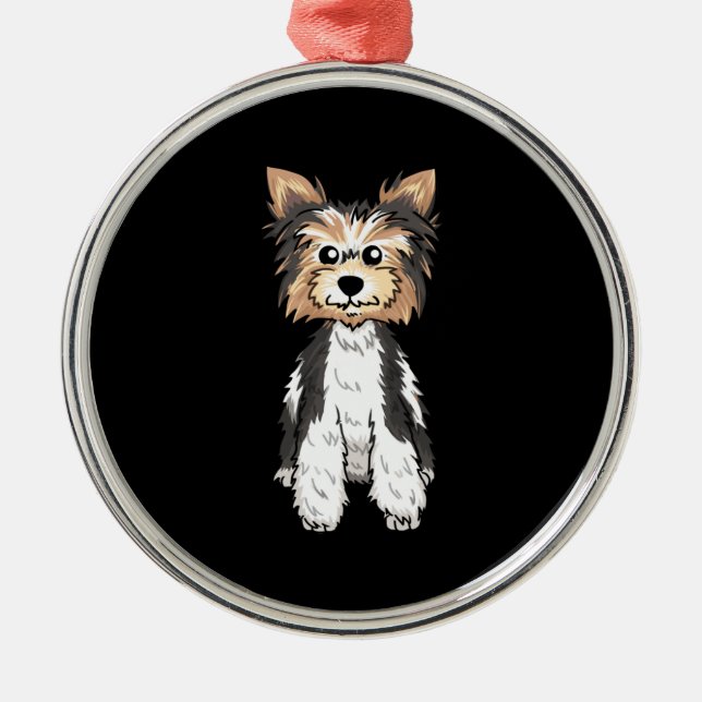 Parti Yorkie Cute Art Metal Tree Decoration (Front)