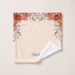 Partial Floral Border on Pale Orange Background Wa Wash Cloth