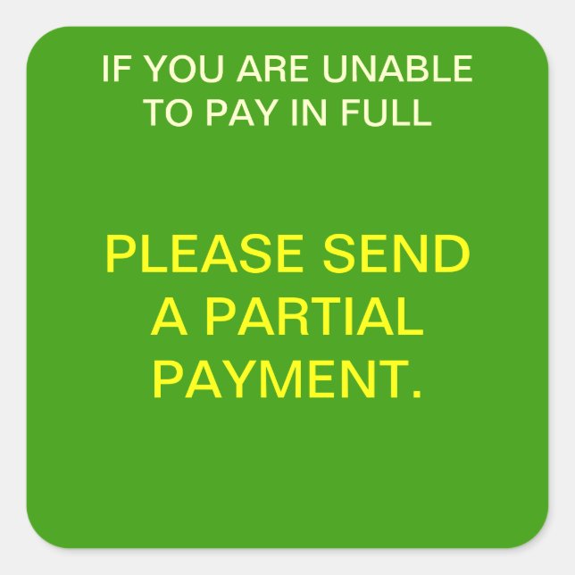 PARTIAL PAYMENT REQUEST Collections Sticker (Front)