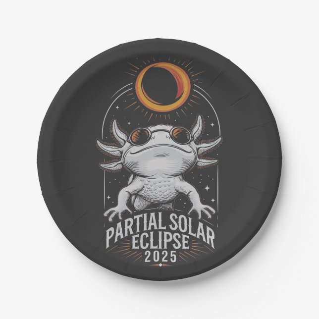 Partial Solar Eclipse 2025 Axolotl Amphibian  Paper Plate (Front)
