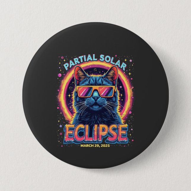 Partial Solar Eclipse 2025 Cat Kitten  7.5 Cm Round Badge (Front)