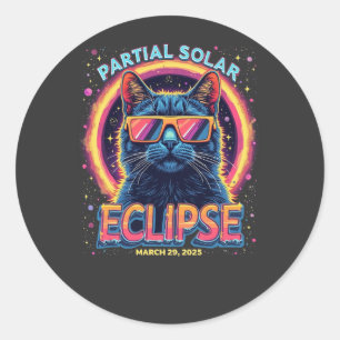 Partial Solar Eclipse 2025 Cat Kitten Classic Round Sticker