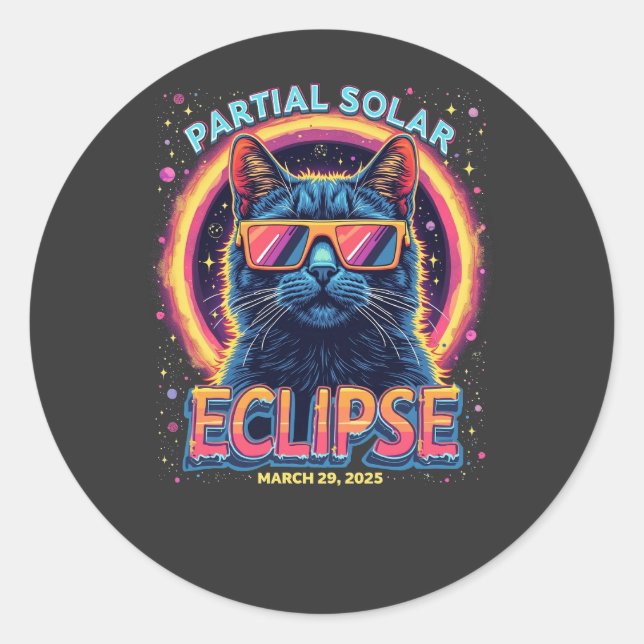 Partial Solar Eclipse 2025 Cat Kitten  Classic Round Sticker (Front)