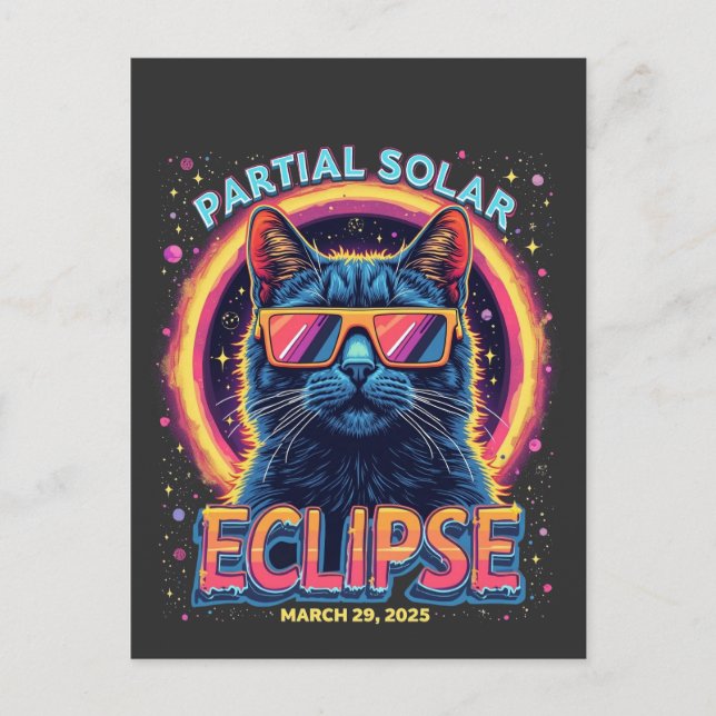 Partial Solar Eclipse 2025 Cat Kitten  Holiday Postcard (Front)