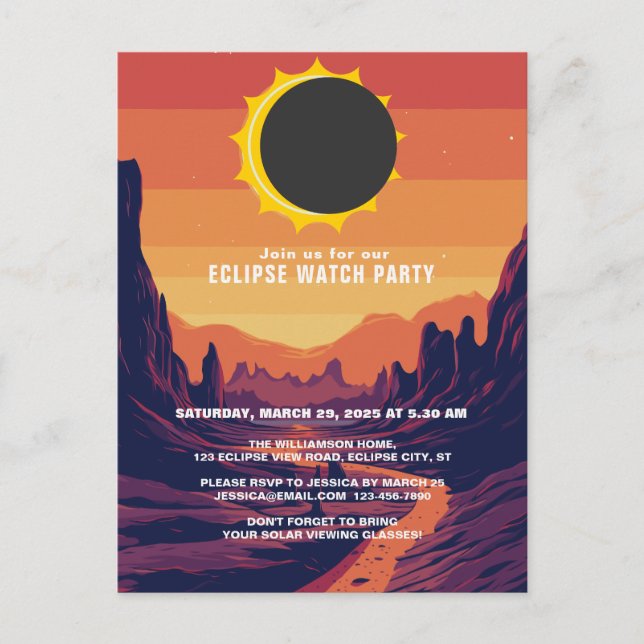 Partial Solar Eclipse 2025 Watch Party Invitation Postcard (Front)