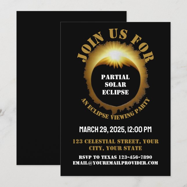 Partial Solar Eclipse Event 2025 Viewing Party Invitation (Front/Back)