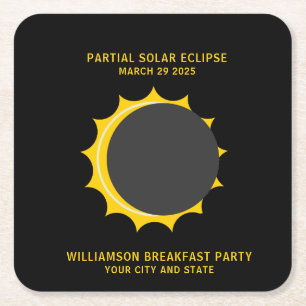 Partial Solar Eclipse March 2025 Personalised Square Paper Coaster