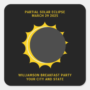 Partial Solar Eclipse March 2025 Personalised Square Sticker