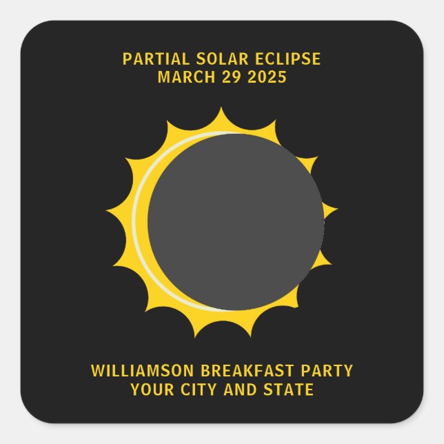 Partial Solar Eclipse March 2025 Personalised Square Sticker (Front)