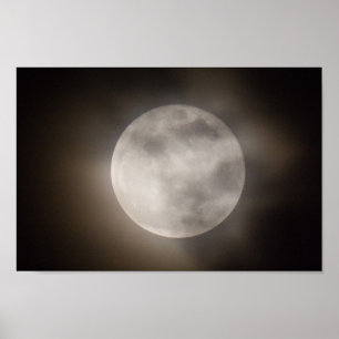 Partially Cloudly Full Moon, Ohio Poster