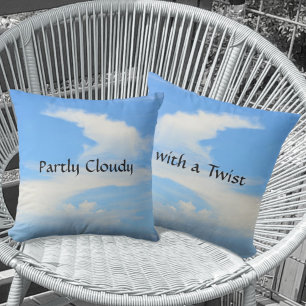 Partly Cloudy with a Twist Blue and White Cushion