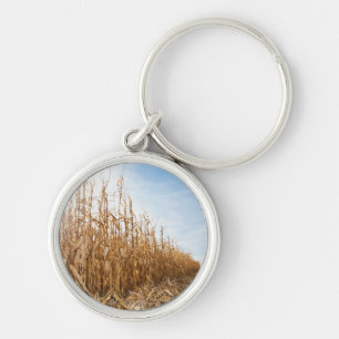 Partly Harvested Corn Field Key Ring