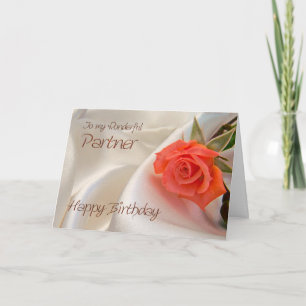 Partner, a birthday card with a pink rose