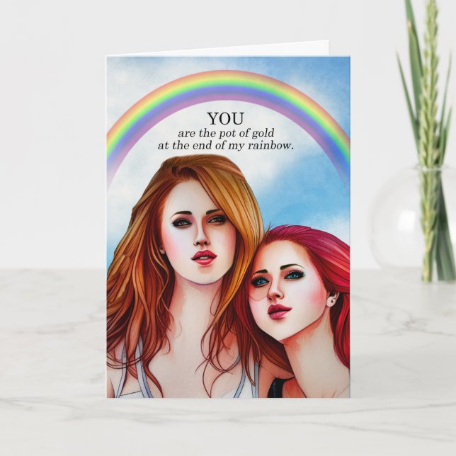 Partner Anny Lesbian Couple Pot of Gold Rainbow Card (Front)