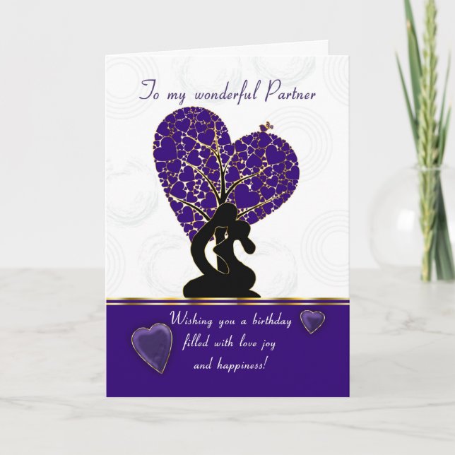 partner birthday card modern design, purple and wh (Front)