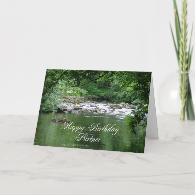 Partner birthday card showing a river (Front)