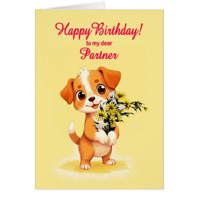 Partner Birthday Puppy and Flowers  (Front)