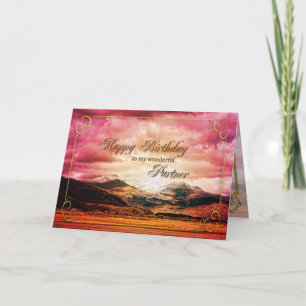 Partner birthday, Sunset over the mountains Card