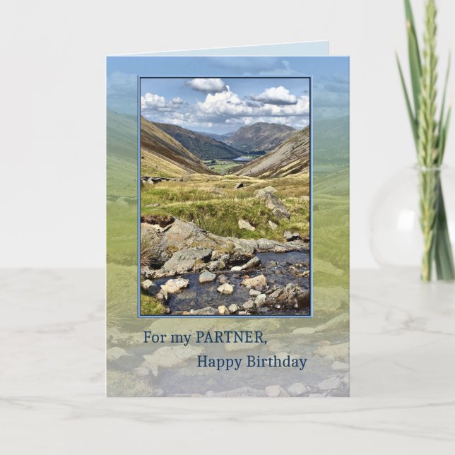 Partner Birthday with a Mountain Landscape Card (Front)