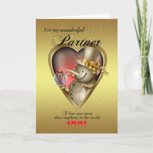 Partner Christmas Card - Snowman In Heart