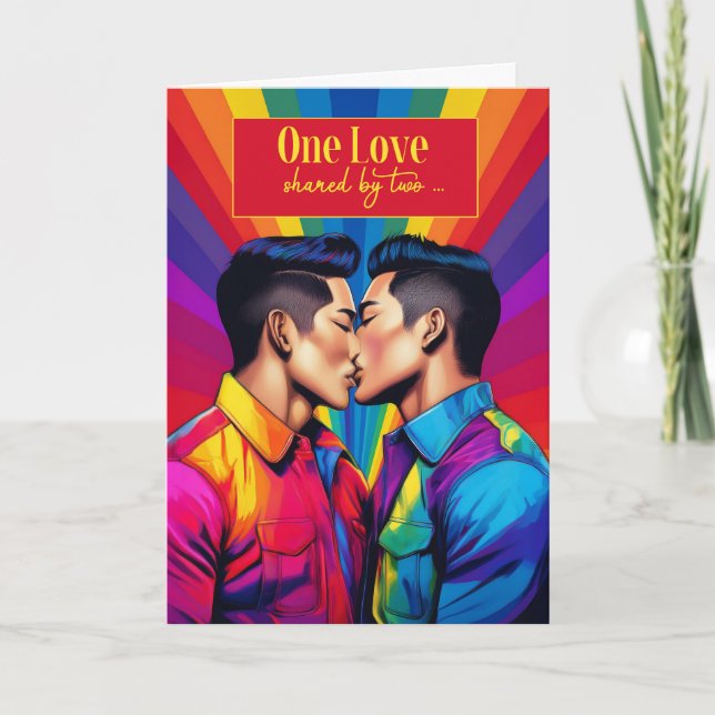 Partner Gay Anniversary Rainbow Asian American Card (Front)