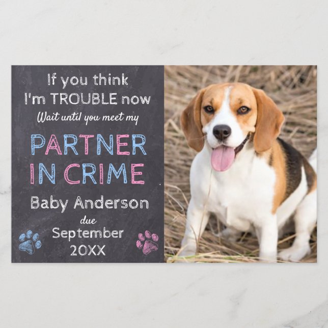 Partner in Crime Dog Pregnancy Announcement (Front)