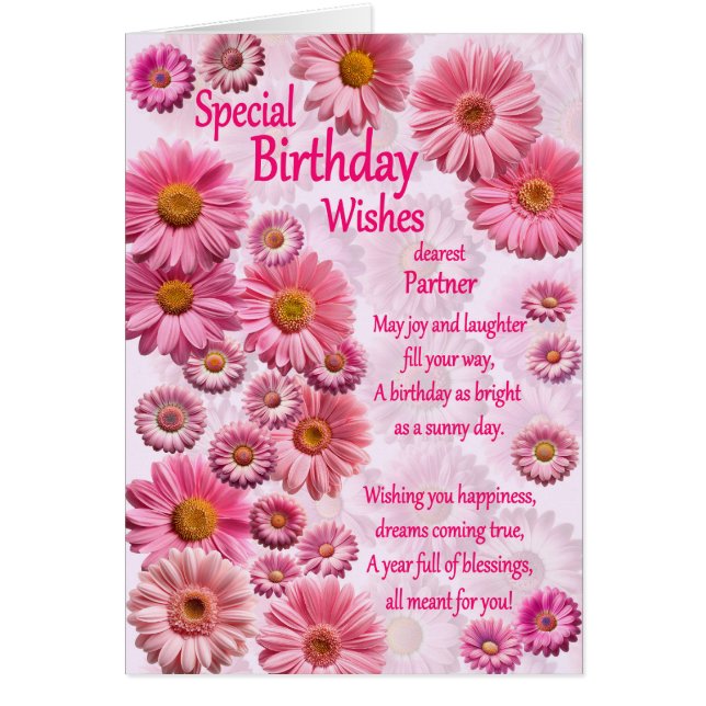 Partner Special Birthday Wishes Pink Daisies (Front)