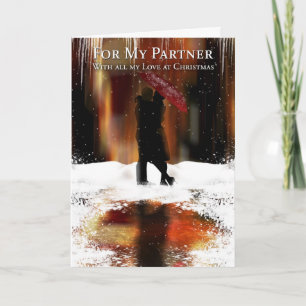Partner Stylish Christmas Holiday Card With Couple