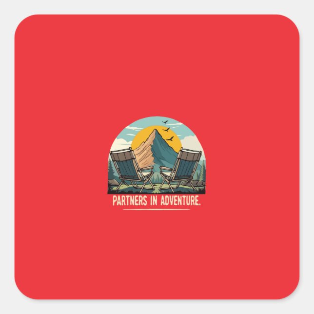 Partners in Adventure Retro Mountain Camping Desig Square Sticker (Front)