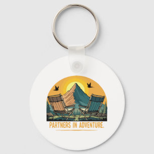  Partners in Adventure   Retro Mountain Camping  Key Ring