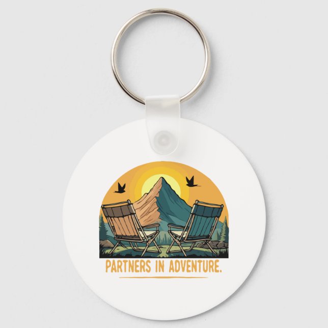  Partners in Adventure | Retro Mountain Camping  Key Ring (Front)