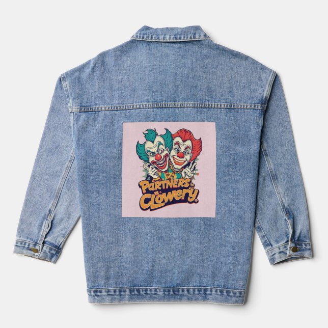 Partners in Clowery (Funny Clown Pun) Denim Jacket (Back)