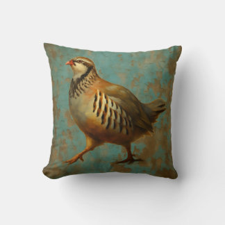 Partridge against blue / gold background cushion