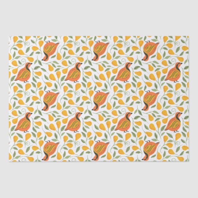 Partridge and pear trees seamless Christmas patter Tissue Paper (Front)