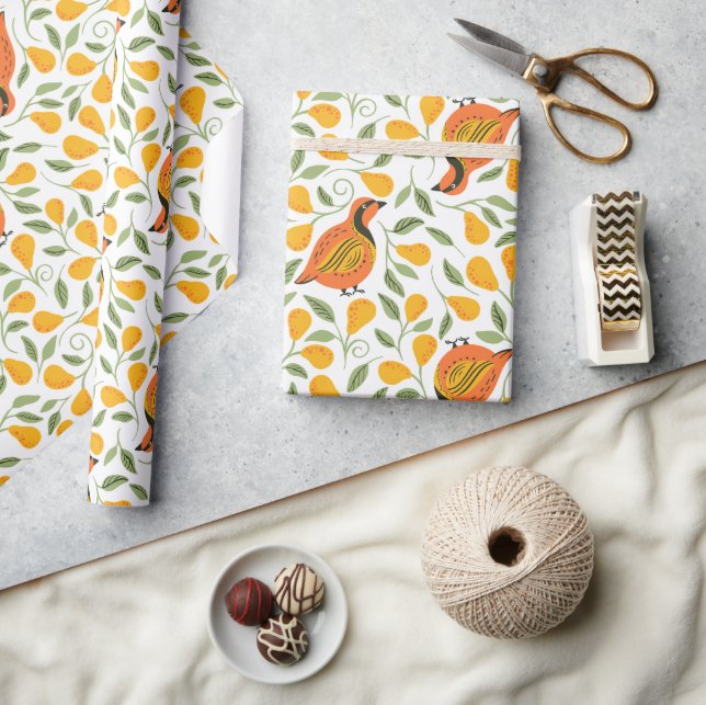 Partridge and pear trees seamless Christmas patter Wrapping Paper (Crafts)