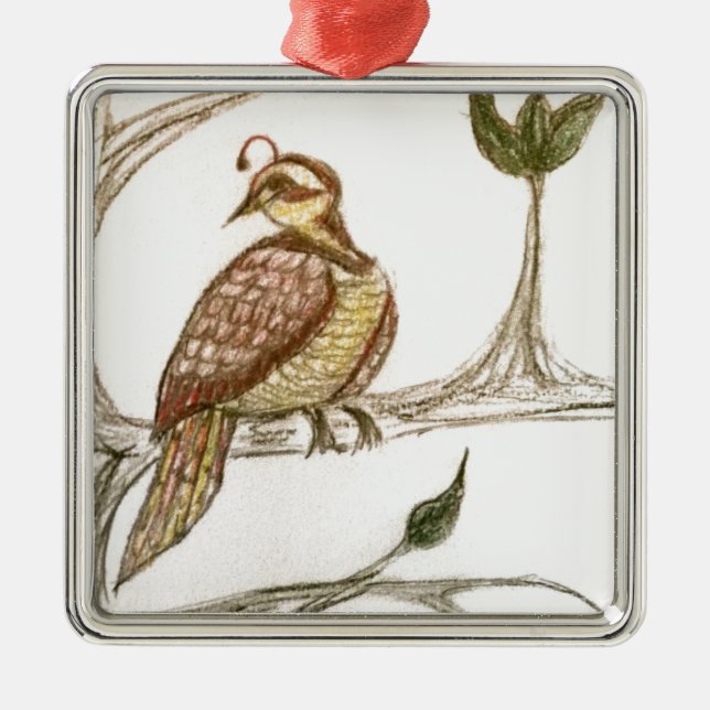 Partridge in a Green Pear Tree Metal Tree Decoration (Front)